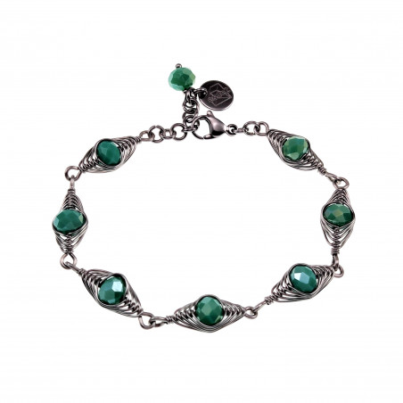 esde2 Armband RVS Visgraat Armband met Ondoorzichtig Groene Kristallen