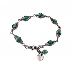 esde2 Armband RVS Visgraat Armband met Ondoorzichtig Groene Kristallen