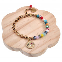 Verguld RVS Armband met Kleurrijke Kristallen en Oog van Horus Hanger