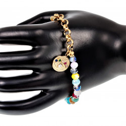 Verguld RVS Armband met Kleurrijke Kristallen en Oog van Horus Hanger