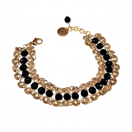 Verguld RVS - Brede Spiralen Armband met Gefacetteerde Onyx Stenen