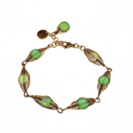 RVS Goudkleur Visgraat Armband met Matgroene Kristallen - Verstelbaar