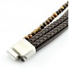 Donkerbruine Leren Armband met Tijgeroog Steen Stijl 6-in-1