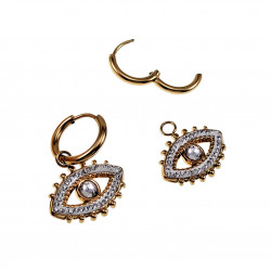 Oorbellen Dames - Verguld RVS - Oorringen met Oog van Horus Hanger