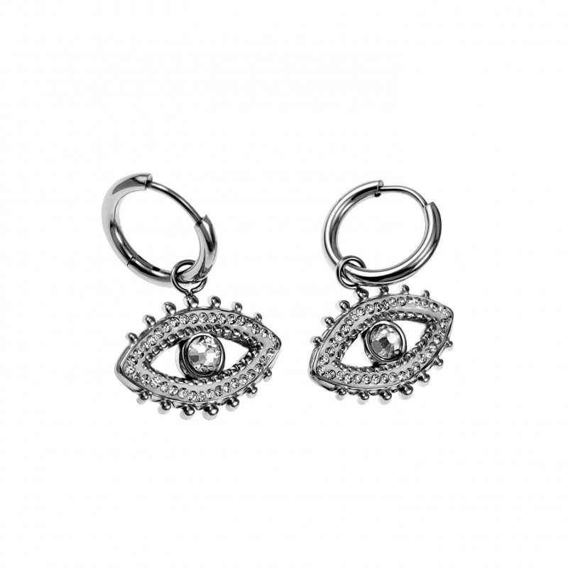 Oorbellen Dames - Gepolijst RVS - Oorringen met Oog van Horus Hanger Oorbellen Dames - Gepolijst RVS - Oorringen met Oog van Horus Hanger