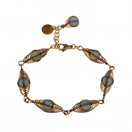 RVS Goudkleur Visgraat Armband met Matgrijze Kristallen - Verstelbaar