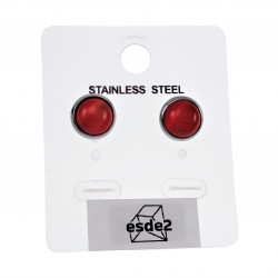∅12mm Oorbellen Dames - RVS Zilverkleur - Oorknopjes met Rode Kattenoog Kristal