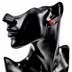 ∅12mm Oorbellen Dames - RVS Zilverkleur - Oorknopjes met Rode Kattenoog Kristal
