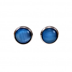 ∅12mm Oorbellen Dames - RVS Zilverkleur - Oorknopjes met Blauwe Kattenoog Kristal