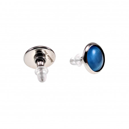 ∅12mm Oorbellen Dames - RVS - Oorknopjes met Blauwe Kattenoog Kristal
