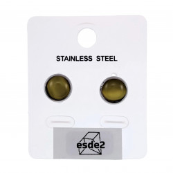 ∅12mm Oorbellen Dames - RVS - Oorknopjes met Geel Kattenoog Kristal