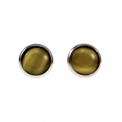 ∅12mm Oorbellen Dames - RVS - Oorknopjes met Geel Kattenoog Kristal