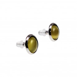 ∅12mm Oorbellen Dames - RVS - Oorknopjes met Geel Kattenoog Kristal