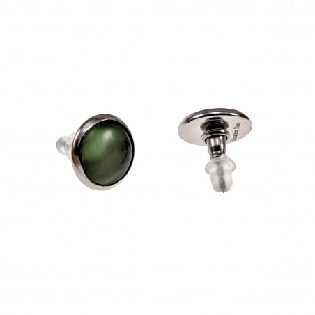∅12mm Oorbellen Dames - RVS - Oorknopjes met Groen Kattenoog Kristal