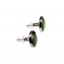 ∅12mm Oorbellen Dames - RVS Zilverkleur - Oorknopjes met Groen Kattenoog Kristal