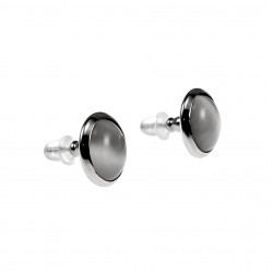 Oorbellen Dames - RVS - Oorknopjes met Lichtgrijze Kattenoog Kristal