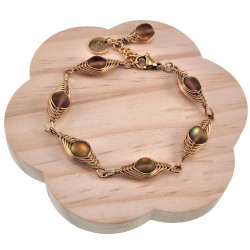 16 tot 19cm Armband Dames - RVS Goudkleur - Visgraat Armband met Matbruine Kristallen - Bruin Armband - Verstelbaar