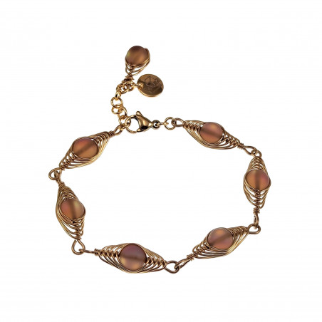 RVS Goudkleur Visgraat Armband met Matbruine Kristallen - Verstelbaar