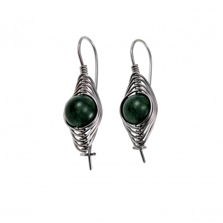 Dames RVS Lange Haakoorbellen met Groen Taiwan Jade-Steen Handgemaakt
