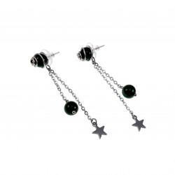 Dames RVS Lange Oorbellen met Groene Jade-Steen en Ketting met Ster