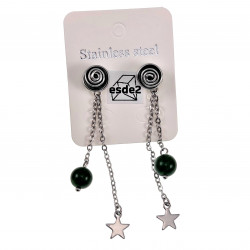 Dames RVS Lange Oorbellen met Groene Jade-Steen en Ketting met Ster