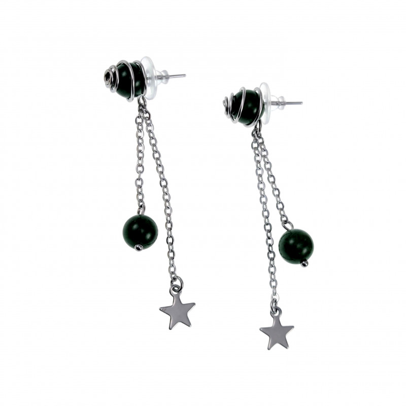 Dames RVS Lange Oorbellen met Groene Jade-Steen en Ketting met Ster Dames RVS Lange Oorbellen met Groene Jade-Steen en Ketting met Ster