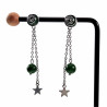 Dames RVS Lange Oorbellen met Groene Jade-Steen en Ketting met Ster