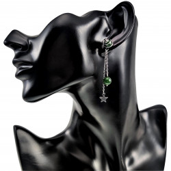 Dames RVS Lange Oorbellen met Groene Jade-Steen en Ketting met Ster