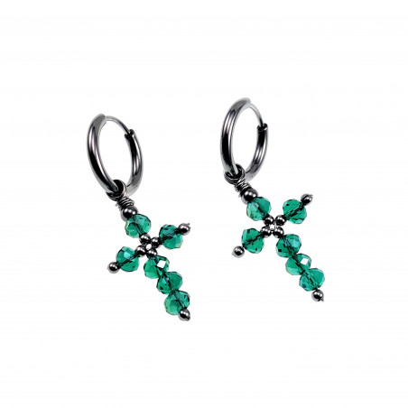 Lange Oorbellen Dames - RVS Oorringen met Groen Kristallen Kruis