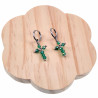 Lange Oorbellen Dames - Gepolijst RVS - ∅14mm x 2mm Oorringen met Groen Kristallen Kruis - Handgemaakt