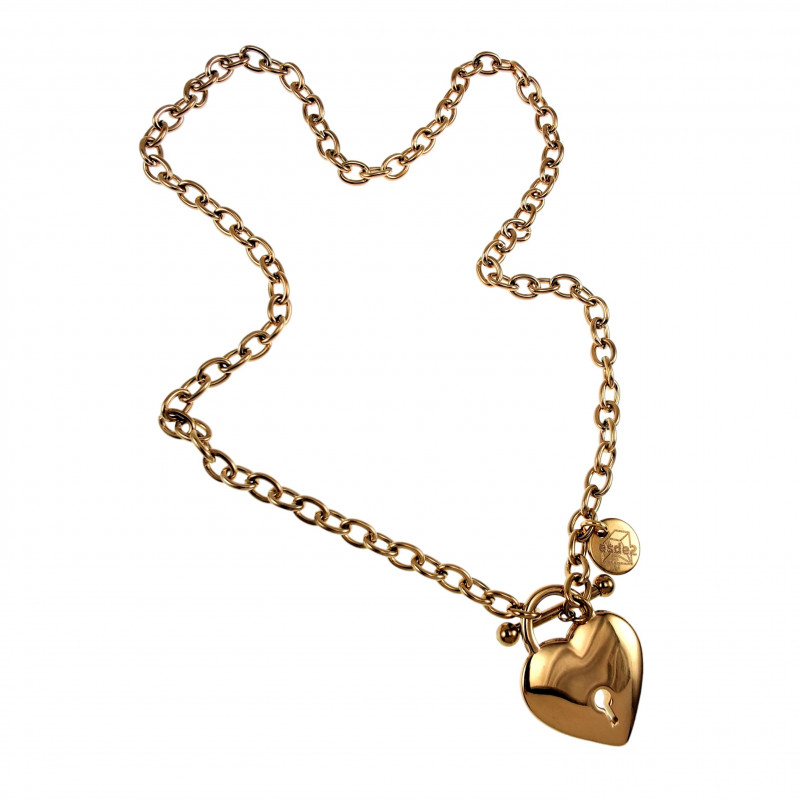 44cm Ketting Dames Verguld RVS Ovale Schakelketting met Hart-T-Sluiting 44cm Ketting Dames Verguld RVS Ovale Schakelketting met Hart-T-Sluiting
