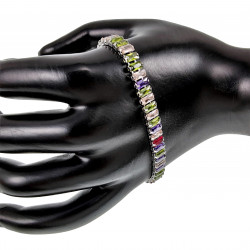 16 Tot 19cm Armband Dames - RVS - Armband met Rechthoekige Kleurrijke Strass-Steentjes - Verstelbaar - esde2 Armband