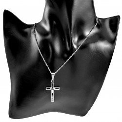 Ketting met Kruis Unisex - Gepolijst RVS - Kabelketting met Kruishanger - Verstelbaar - 55cm Ketting-Set Dames - Heren