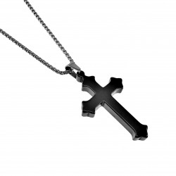 40mm x 24mm Kruis Hanger Unisex - Zwart Keramiek - RVS - Leliebloem Design - Kruishanger Dames - Heren