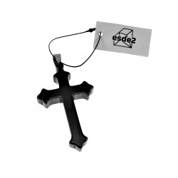 RVS Jasseron-ketting met  met Zwart Keramiek Kruishanger - Leliebloem