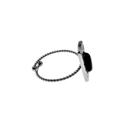 Ring Dames - Plated RVS - Verstelbaar Ring - Smalle Ring met Zwarte Steen - Dottilove