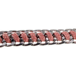 17cm tot 20cm Armband Dames - Brede Armband - Gepolijst RVS - Cubaanse Schakelsarmband met Roze Koord - Verstelbaar