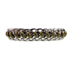 17cm tot 20cm Armband Dames - Kaki Armband - Gepolijst RVS - Cubaanse Schakelsarmband met Kaki Koord - Verstelbaar