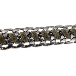 17cm tot 20cm Armband Dames - Kaki Armband - Gepolijst RVS - Cubaanse Schakelsarmband met Kaki Koord - Verstelbaar