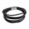 19cm Armband Heren - RVS - Zwart Leren Armband - Multilayer Armband