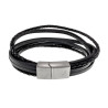 19cm Armband Heren - RVS - Zwart Leren Armband - Multilayer Armband