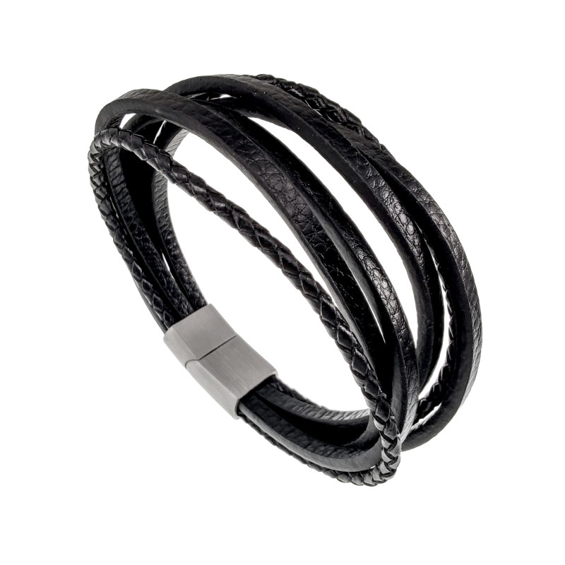 19cm Armband Heren - RVS - Zwart Leren Armband - Multilayer Armband 19cm Armband Heren - RVS - Zwart Leren Armband - Multilayer Armband