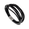 19cm Armband Heren - RVS - Zwart Leren Armband - Multilayer Armband