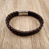 Armband Heren - RVS en Donkerbruin Leer Armband - Gevlochten Armband