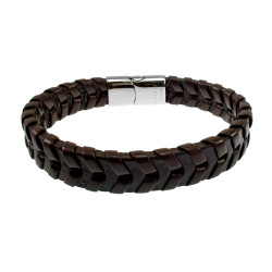 Armband Heren - RVS en Donkerbruin Leer Armband - Gevlochten Armband
