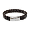 Armband Heren - RVS en Donkerbruin Leer Armband - Gevlochten Armband