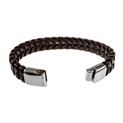 Armband Heren - RVS en Donkerbruin Leer Armband - Gevlochten Armband