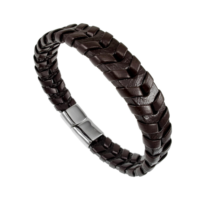 Armband Heren - RVS en Donkerbruin Leer Armband - Gevlochten Armband Armband Heren - RVS en Donkerbruin Leer Armband - Gevlochten Armband