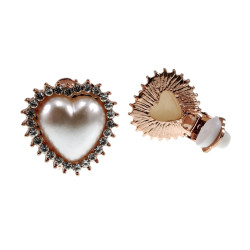 Dames Hart Clip-on Oorbellen met Parel - Zirkonia's Rosé Gold Plating