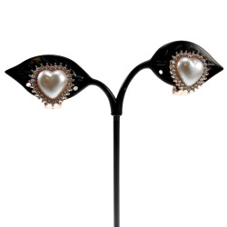 Dames Hart Clip-on Oorbellen met Parel - Zirkonia's Rosé Gold Plating